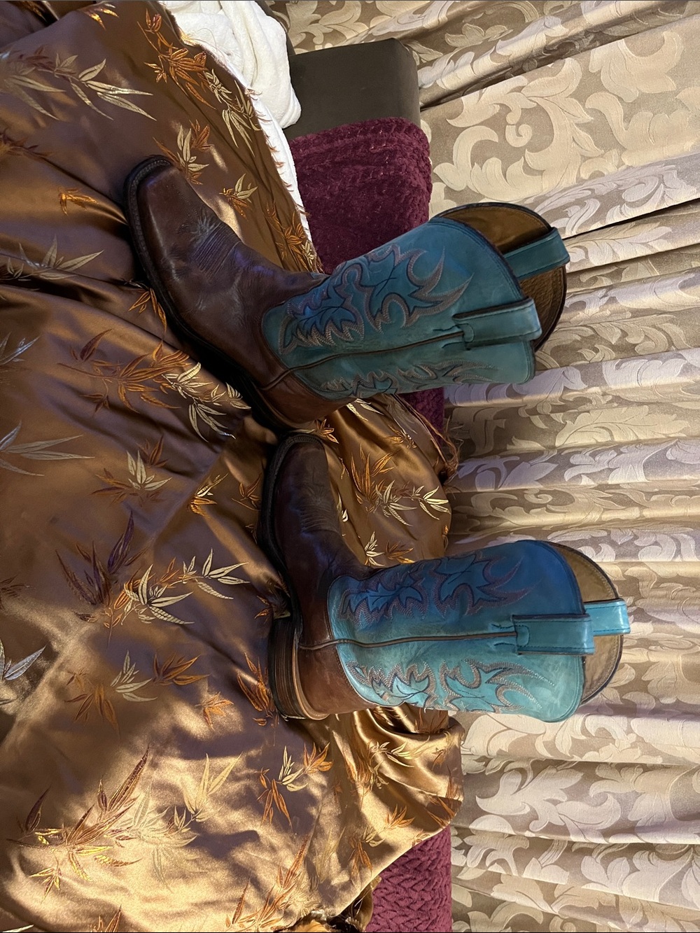 Nocana Turquoise and Brown Western Leather Ankle Boots - Women’s Cowgirl Booties - Picture 2 of 4